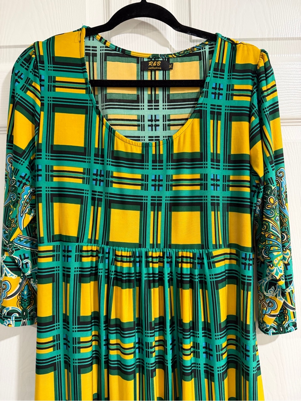 R&B Collection Yellow & Teal Plaid Scoop Neck Dress - Picture 2 of 5